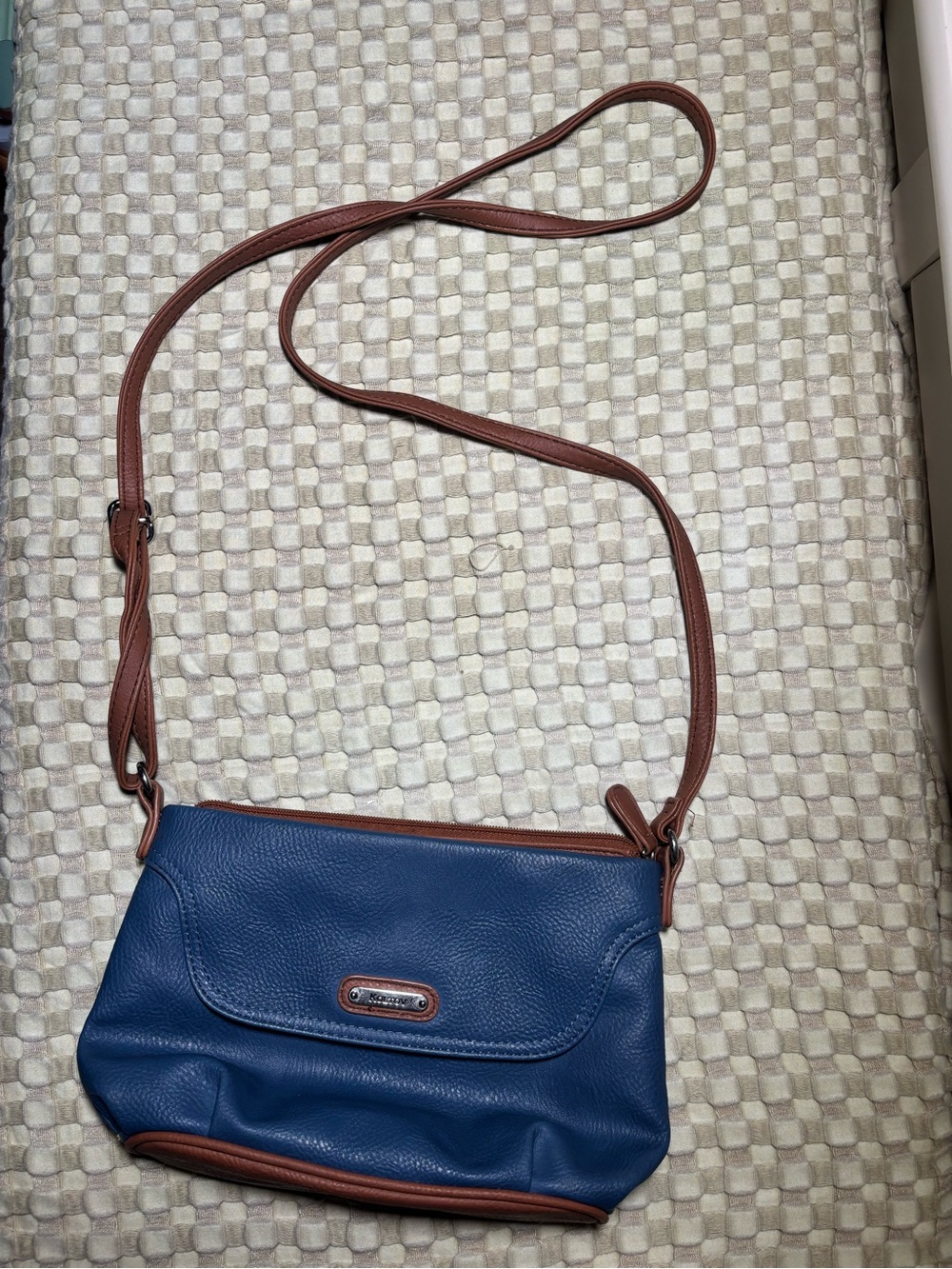 Blue and Brown Leather Crossbody Bag by (Unknown Brand)